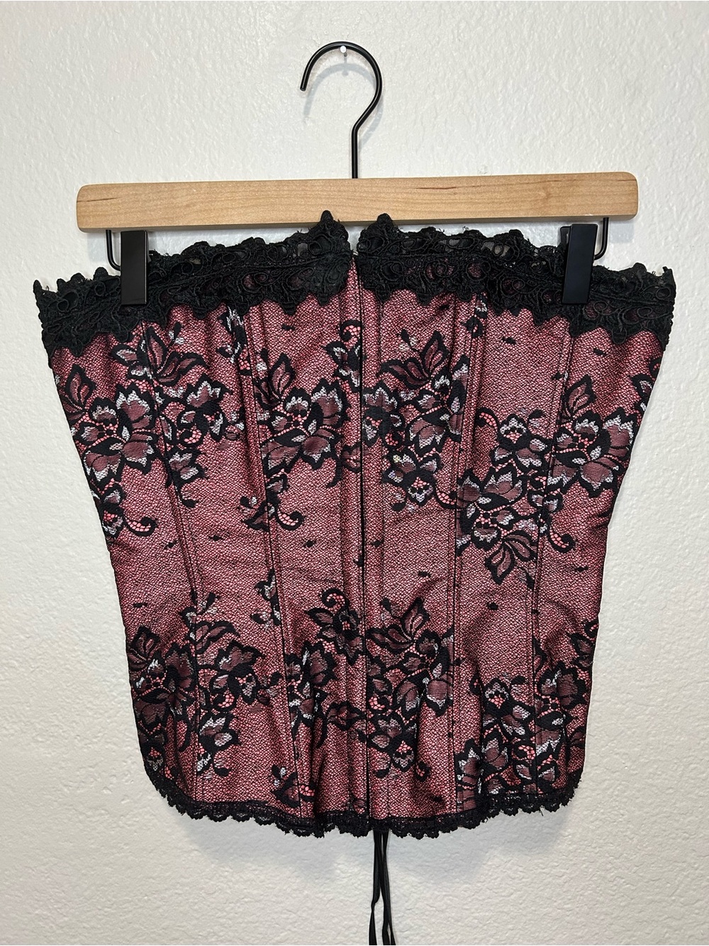 Y2K Frederick’s of Hollywood Pink Black Lace Corset Bustier Small 34